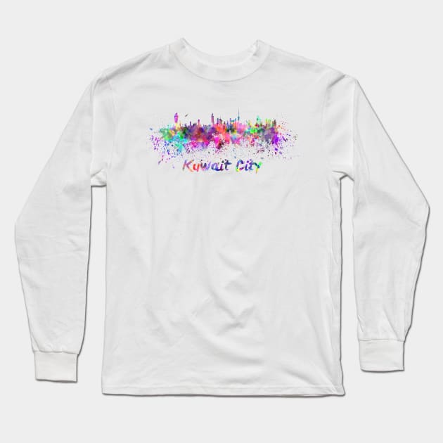 Kuwait city skyline in watercolor Long Sleeve T-Shirt by PaulrommerArt